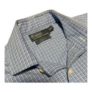 Polo Ralph Lauren Regent Dress Shirt Men's 15 1/2 Classic Fit Blue White Plaid